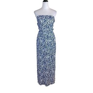Vineyard Vines Women’s Strapless Blue And White Zebra Print Maxi Dress, Size XS